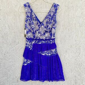 NWT Tadashi Shoji Aceline Embroidered Floral Lace Micro Pleated Mini Dress Sz 2